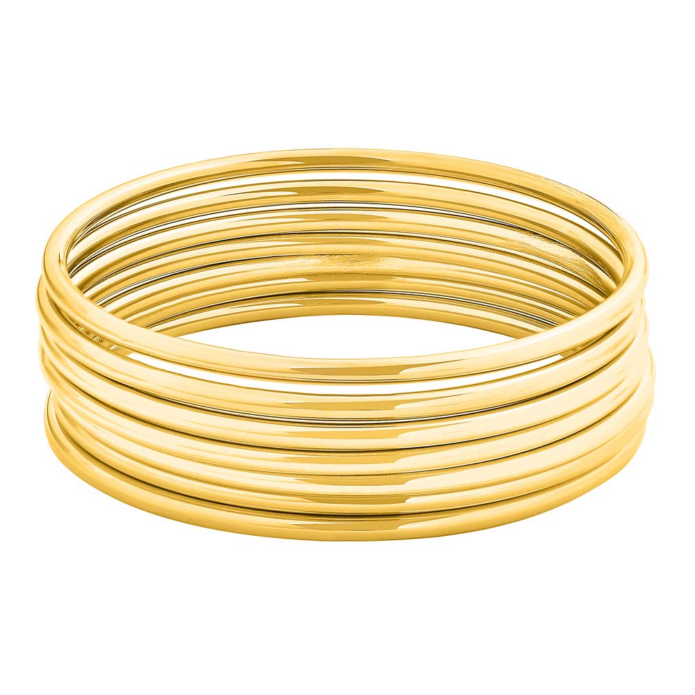 Edforce Stainless Steel 14K Gold Plated Glossy Thin Round Bangle Bracelet Set for Women, Set of 7 (Gold, 7.8)