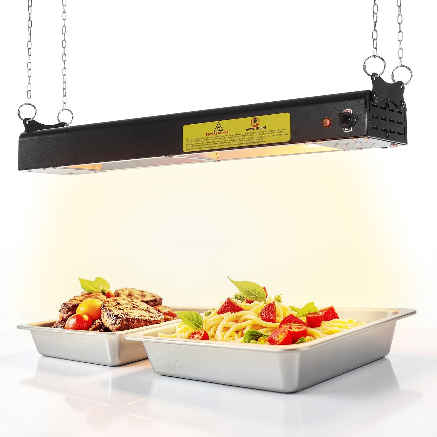 Hiteemer 24-Inch Food Heat Lamp, 750W Commercial Food Warmer Lamp Electric Strip Heater Overhead Stainless Steel Heat Lamps for Buffet Restaurant Parties Catering, Black 115V