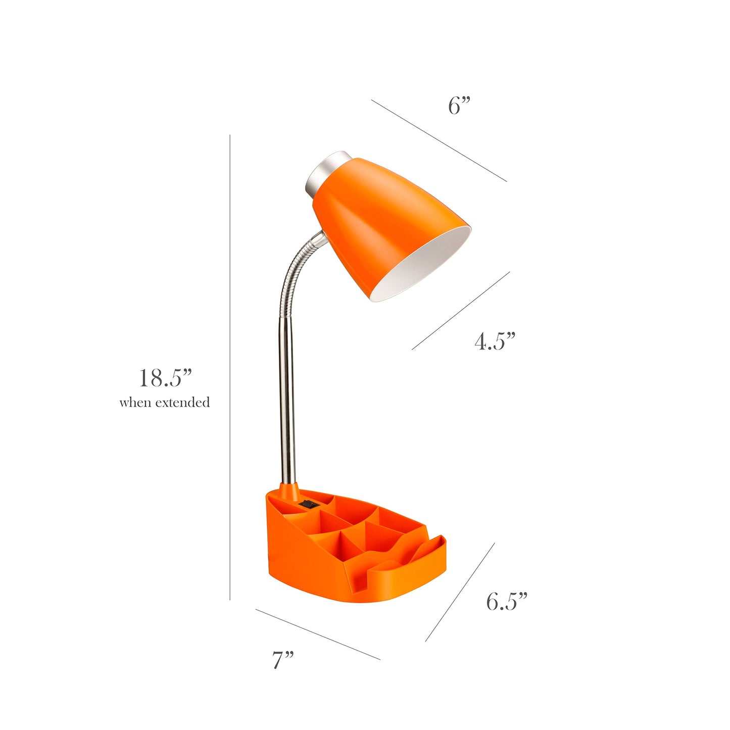 Simple Designs Gooseneck Desk Lamp With Ipad Stand, Abs Plastic, Orange, Model Ld1002-Org, Pack Of 1