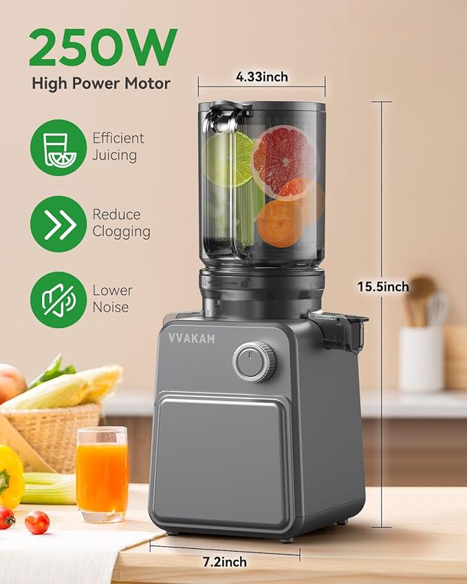 Juicer Machines, Cold Press Juicer with 4.4'' Large Feed Chute Fit Whole Vegetables & Fruits, Masticating Juicer Machines, Easy to Clean, High Juice Yield - 250W