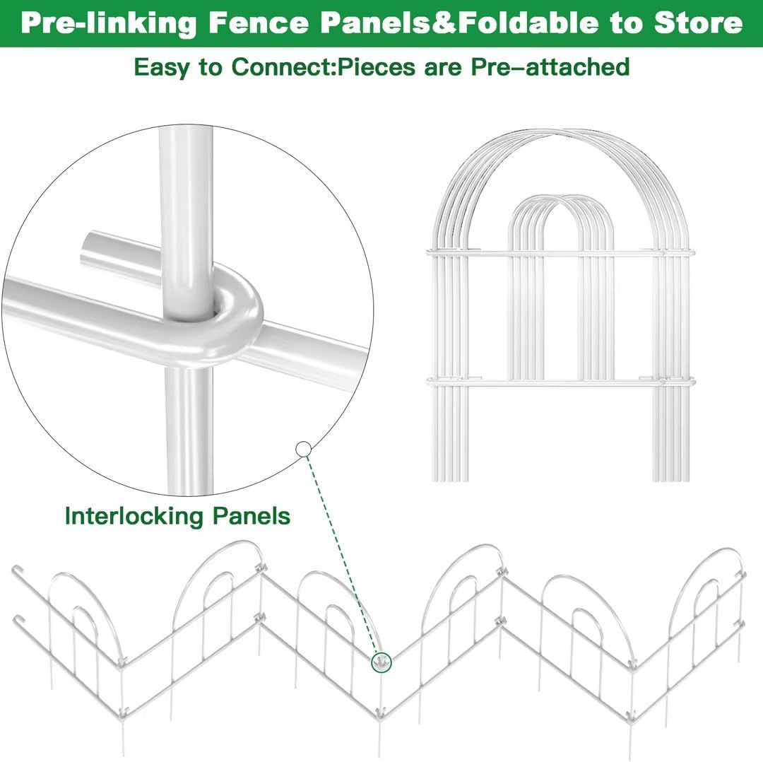 AMAGABELI GARDEN & HOME 25 Panels 24in(H)×35ft(L) Decorative Garden Fences and Borders for Dogs No Dig Rustproof Metal Fence Panel Garden Edging Border Animal Barrier Fencing for Flower Bed Yard White