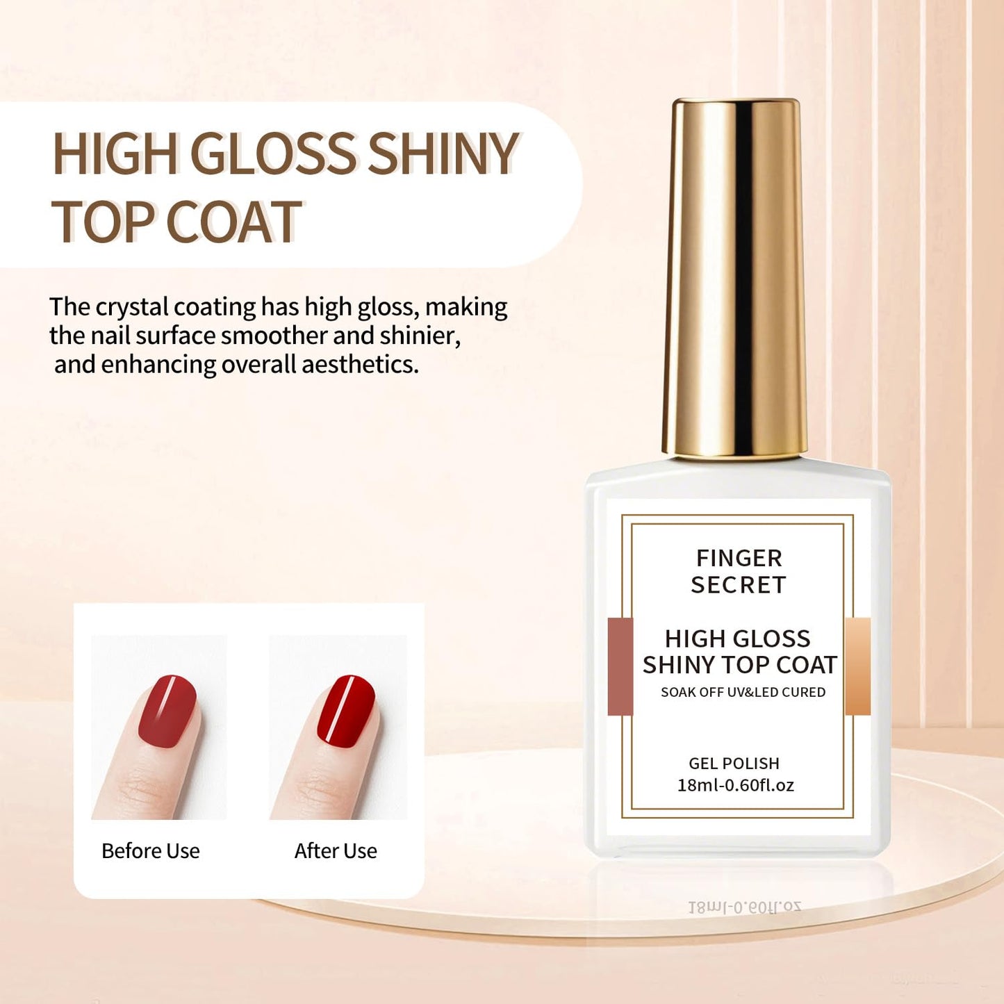 finger secret Golden Shiny High Gloss Top Coat - Crystal Sealant with Golden Luster, Clear Gel Nail Polish & Dip Powder Top Coat