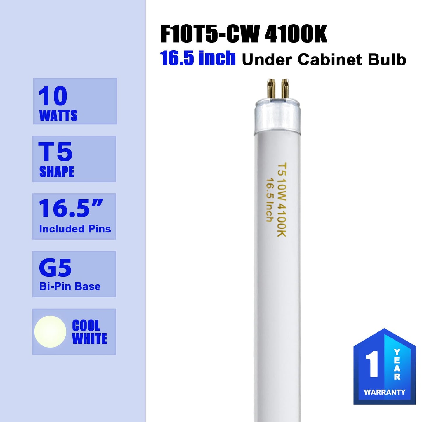 T5 10 Watt F10T5/Cw Light Bulb 16  Under Cabinet Lights Cool White  T5 10W Fluorescent Bulb Compatible With Jasco Philips  Sylvania Lighting Fixture  900Lm G5 Base  4Pack
