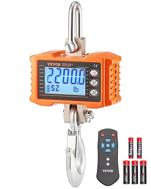 VEVOR Digital Crane Scale, 2200 lbs/1000 kg, Industrial Heavy Duty Hanging Scale with Remote Control, Cast Aluminum Case &...