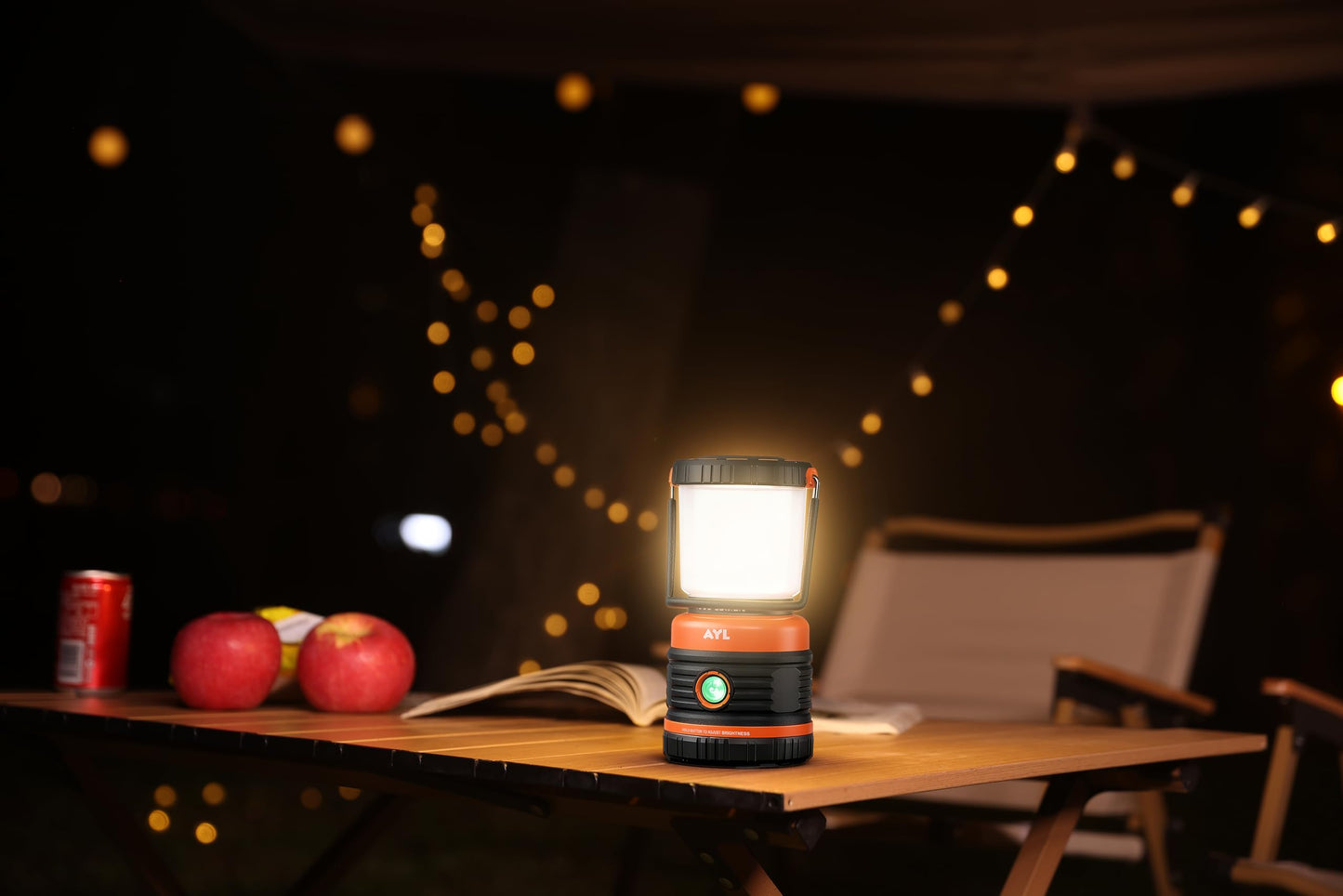 Ayl Led Camping Lantern, 1800 Lumens, Rechargeable, Ip44 Waterproof, Black And Orange, Model Slr1000, Usb Cable Included