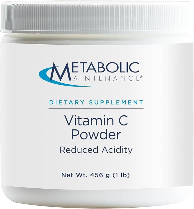 Metabolic Maintenance Vitamin C Powder Reduced Acidity - Reduced pH (4.7) Antioxidant + Immune Support Supplement - Easy Drink Add-in (1 lb / 454 Servings)