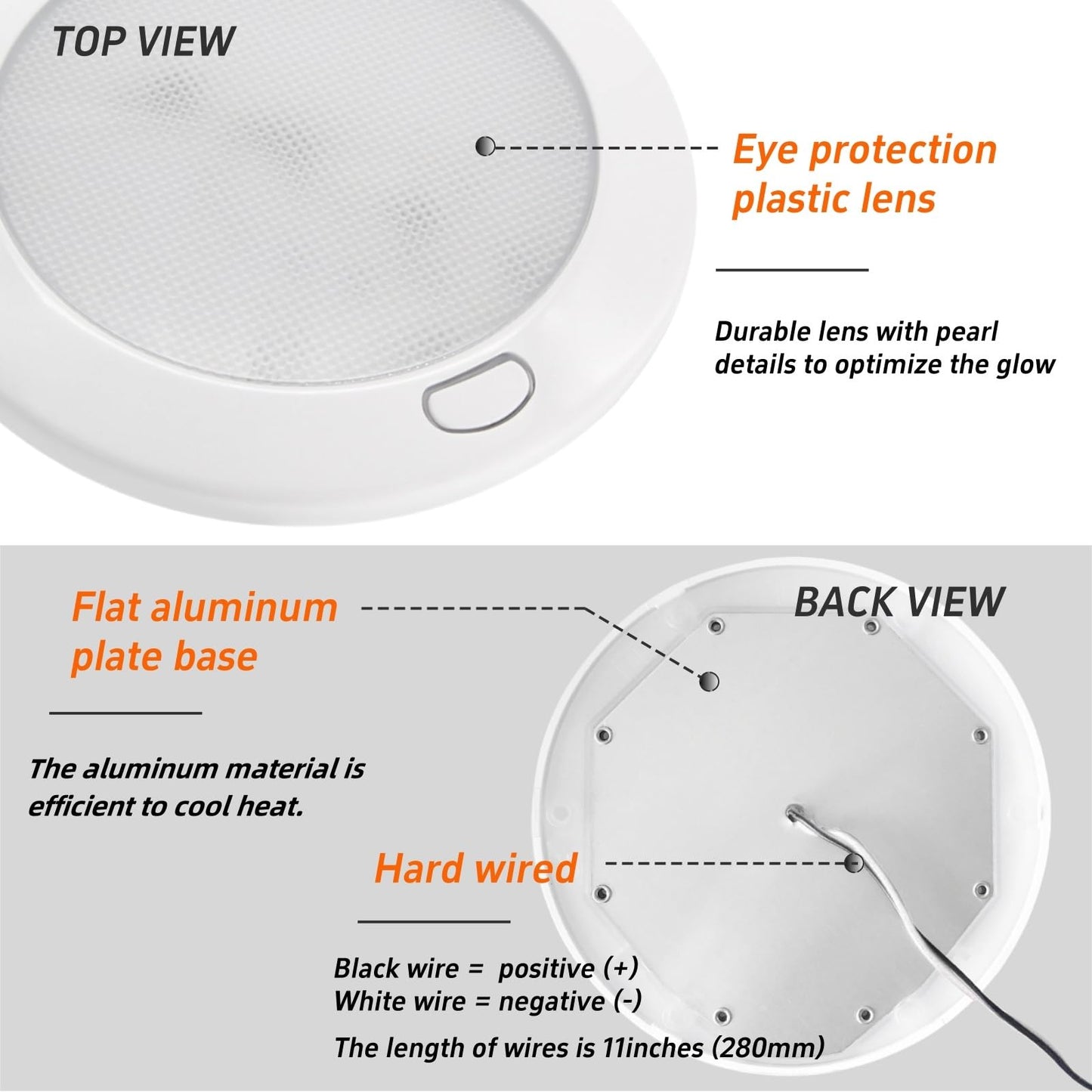 Dream Lighting Rv Interior Led Ceiling Light Fixture, 12V, 4.5W, 300 Lumen, 5 Inch, Warm White, Pack Of 1