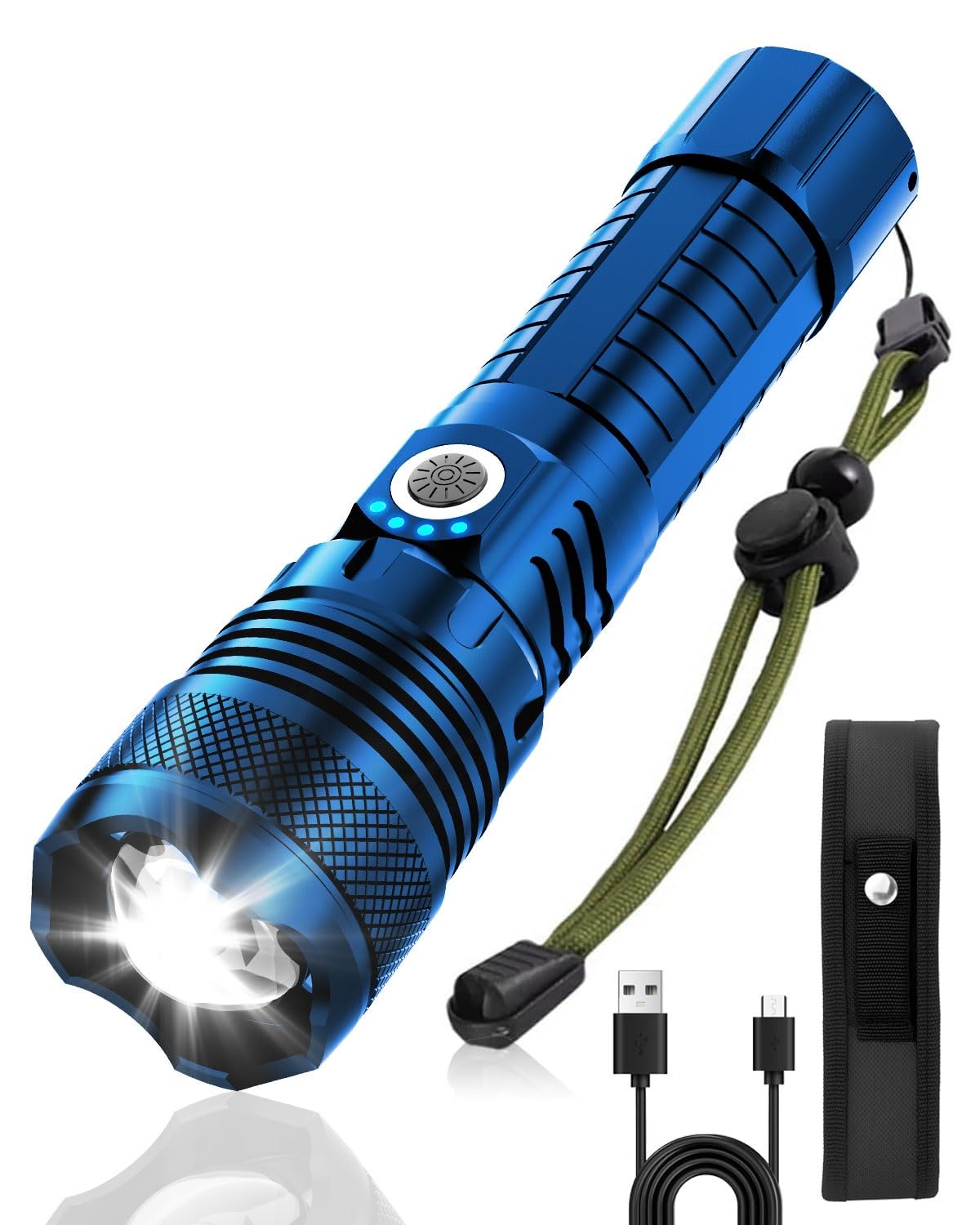 Victoper Blue LED Tactical Flashlight, Rechargeable, 5 Modes, Zoomable, Waterproof, P50 1 Pack