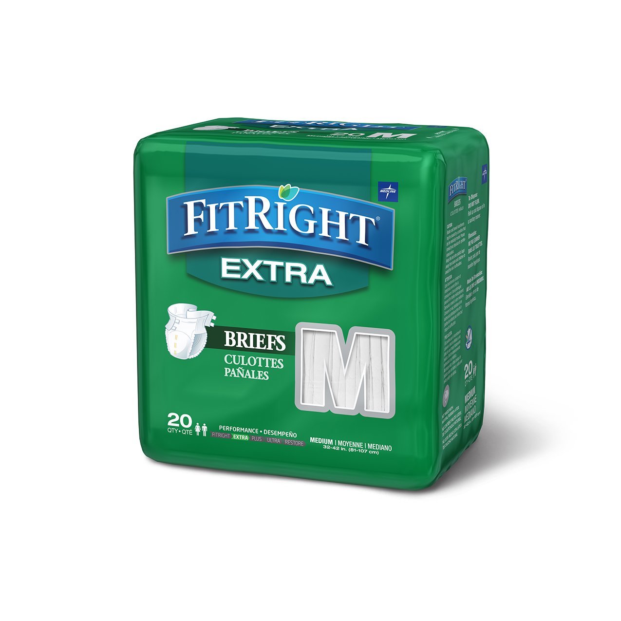 FitRight Adult Diapers, Extra Heavy Absorbency, M (Waist Size 32in-44in), 80 Count, OptiFit Incontinence Briefs for Men and Women, Disposable, Moisture Wicking, Leak Protection