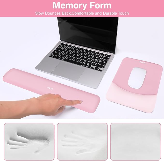 MOSISO Wrist Rest Support for Mouse Pad&Keyboard Set, Rectangular Ergonomic Mousepad Non-Slip Base Home/Office Pain Relief&Easy Typing Pad with Neoprene Cloth&Raised Silicone Lining, Pink