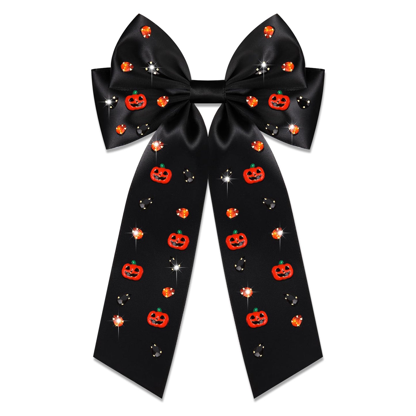 Halloween Bows for Women Pumpkin Hair Bow Clips Big Black Satin Hair Bows Halloween Hair Ribbons Spooky Cheer Hair Accessories O