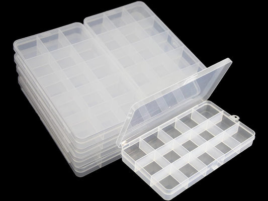 8 Pack 15 Grids Plastic Bead Organizer Box 6.8 * 3.86 * 0.87 inches Clear Storage Container Jewelry Case with Fixed Dividers for Rings, Earrings, Nail Art, DIY Crafts, Fishing Tackles