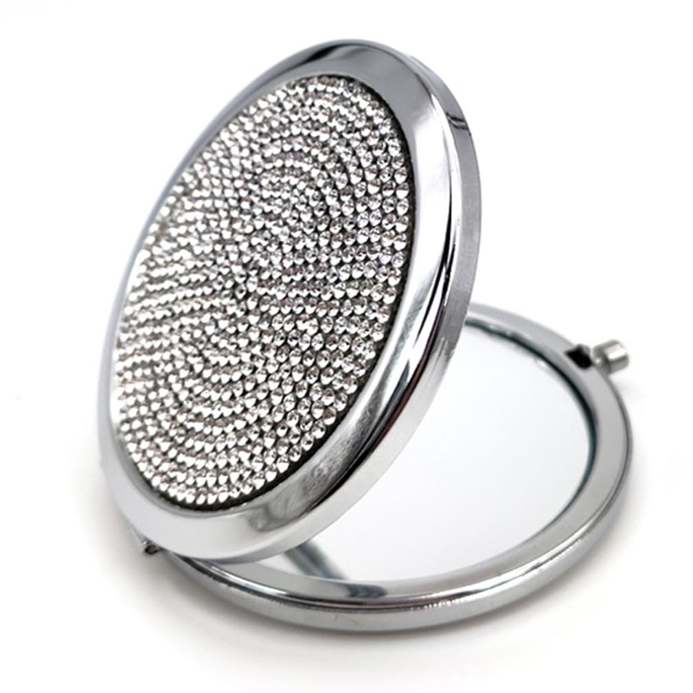Reazana 2pcs Magnifying Compact Mirrors 1X 2X Purse Pocket Makeup Mirror Folding Travel Mirrors Sturdy Metal with Diamonds Folda