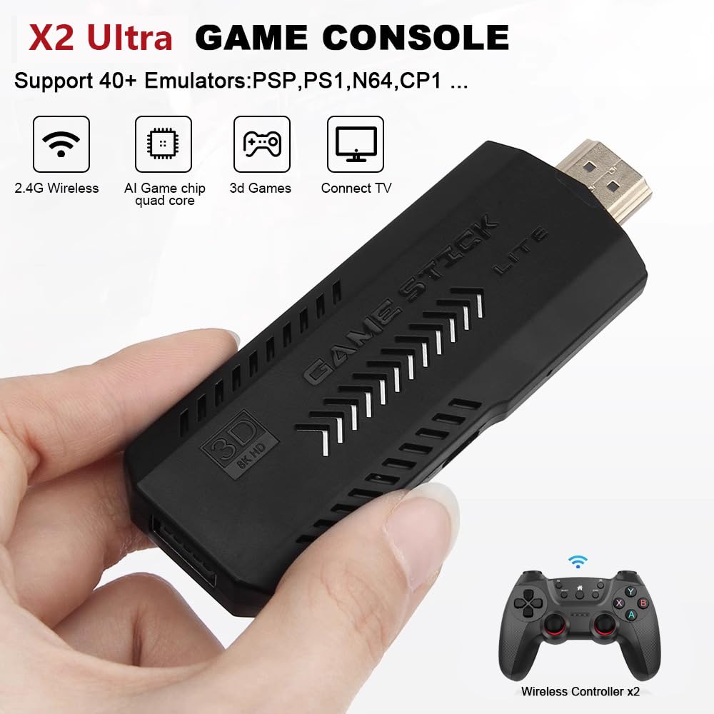 20000+ Games,2025 Retro Home Game Console Wireless Double Handle PSP Arcade Double TV Game Console Plug and Play Video Game Stick, HDMI Output TV(64G)