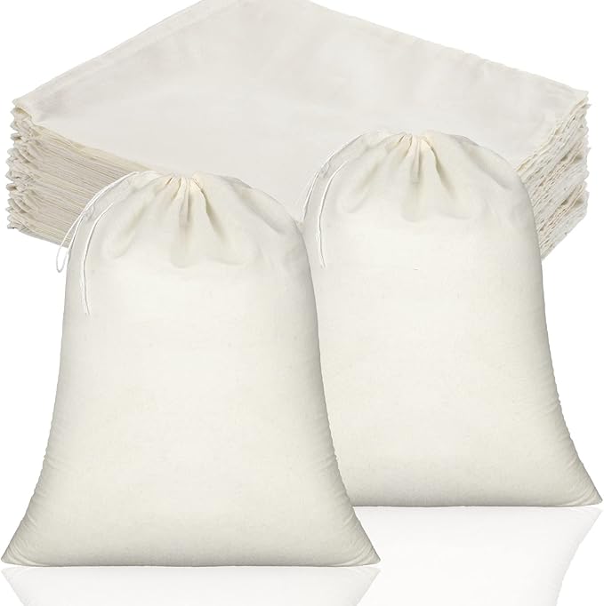 Tatuo 50 Pcs 10 x 12 Inches Muslin Cotton Drawstring Bags Canvas Linen Sachet Bag Reusable Empty Gift Pouch for Party Home Supplies