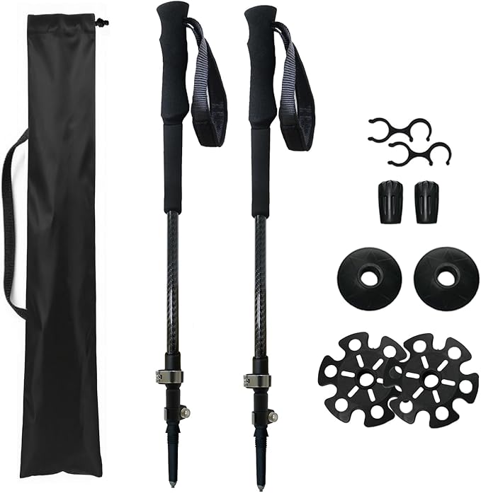Hiking Poles 2 Pc - Collapsible Lightweight Carbon Fiber Trekking Poles for Hiking, Adjustable & Telescopic for Backpackin...