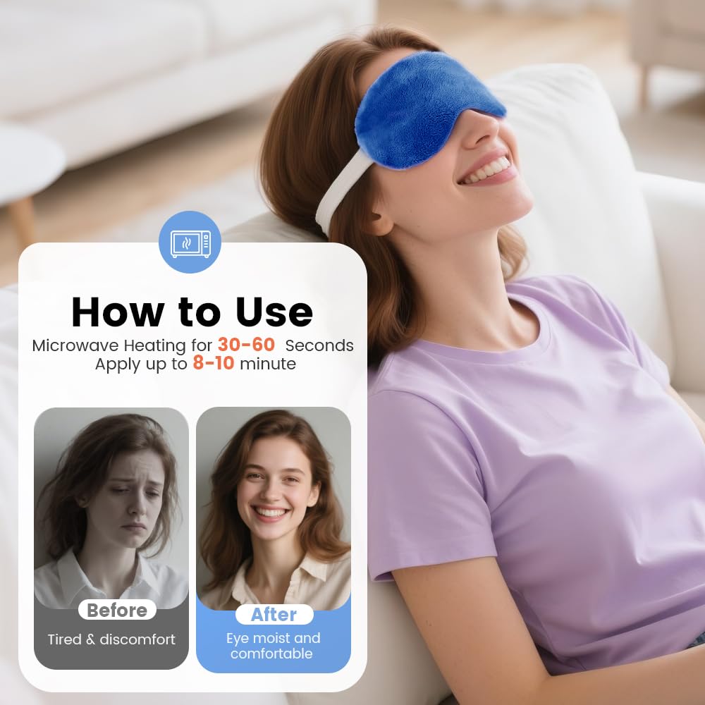 Microwave Heated Eye Mask, Steam Warm Compress for Dry Eyes, Work with Relieve, Blepharitis & Stye Treatment (Blue) - 2 Pack