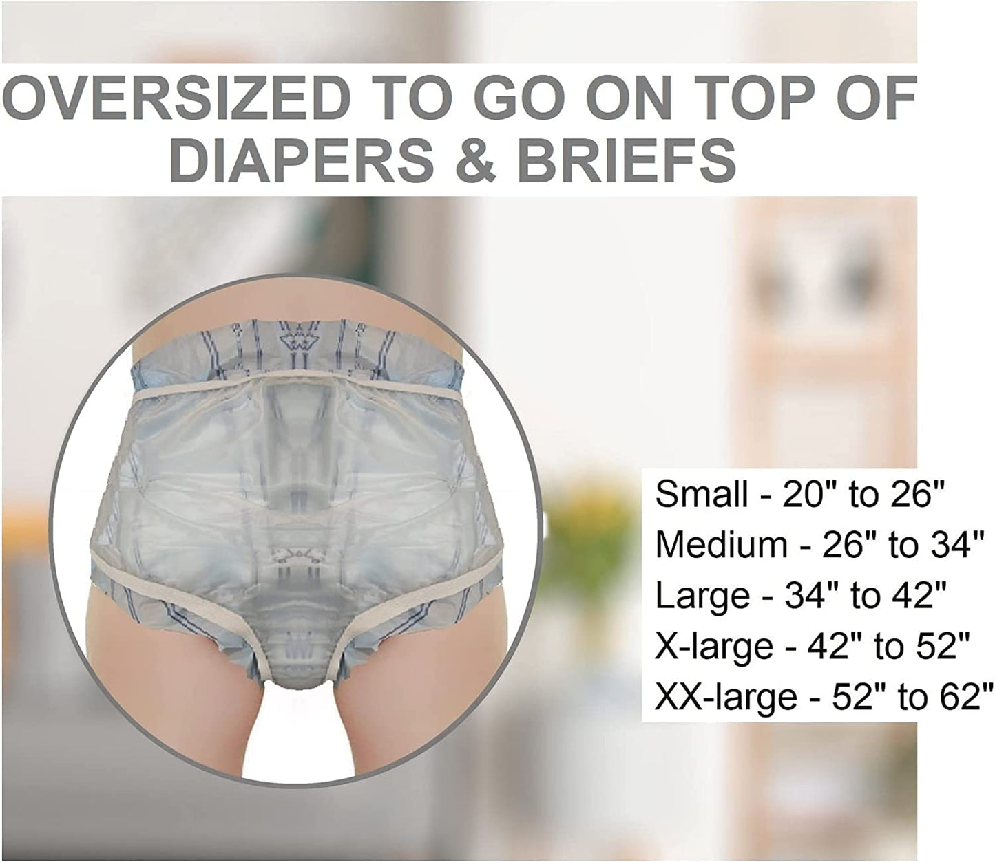 Adult Vinyl Waterproof Pull-On-Cover Incontinence Pants (This is not a Diaper) Extra Oversized Waterproof Underwear Protection to GO ON TOP of/Together with Diapers & Briefs as a Added Leak Resistance