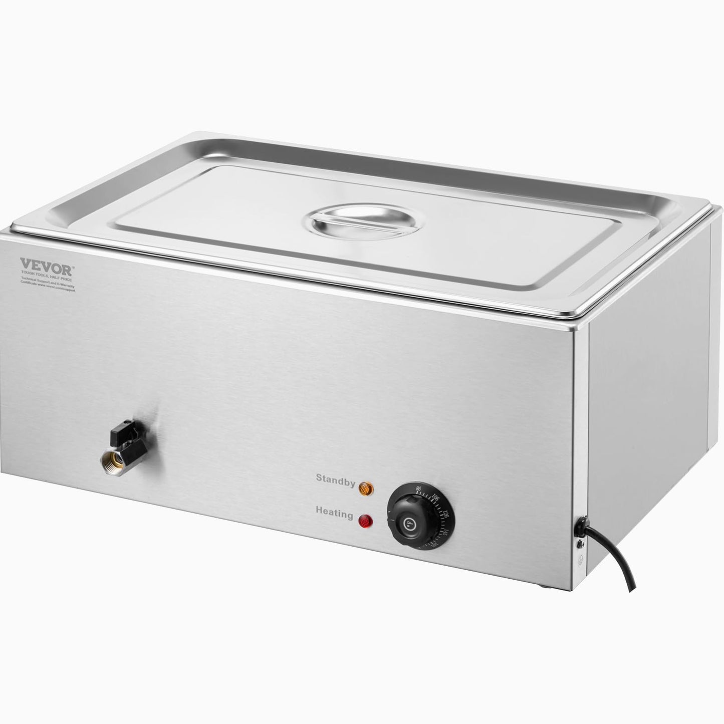 VEVOR Commercial Food Warmer, 1 Pan 24QT Electric Steam Table, 1200W Professional Countertop Stainless Steel Buffet Bain Marie with 86-185°F Temp Control for Catering and Restaurants, Silver