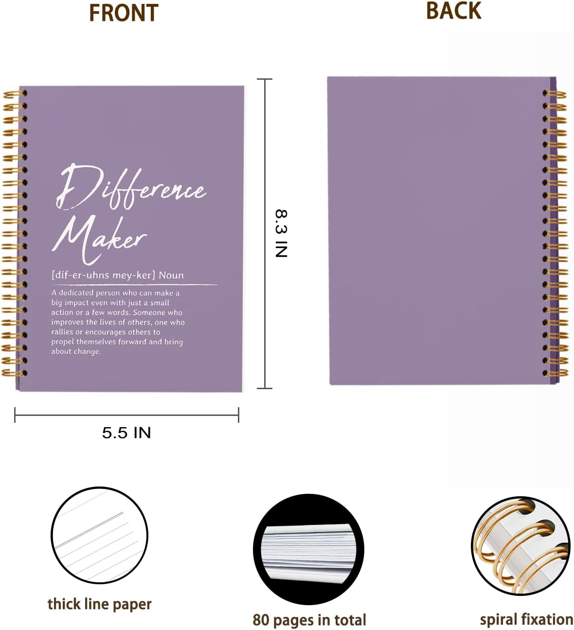 OXW Purple Meeting Notebooks for Work, Difference Maker Gift Office Work Notebook Journal for Writing Note Taking, Thank You Gifts for Women Men Leader Boss Mentor Principal Manager, 5.5"x8.3"