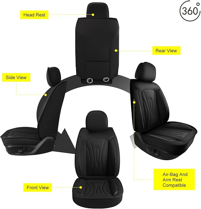 Front Car Seat Covers 2-Piece Set Fit for Cadillac XT4 2019-2025,Non-Slip Laux Leather Waterproof Seat Covers(Black,2PCS Front)