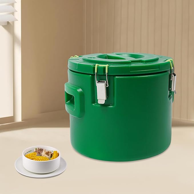 15.85Qt Insulated Food Container, Stainless Steel Container, 15L Commercial Food Soup Carrier 12 Hours Heat Preservation for Hot and Cold Food Storage Restaurant Canteen Home Lunch Use (Green, 15L)