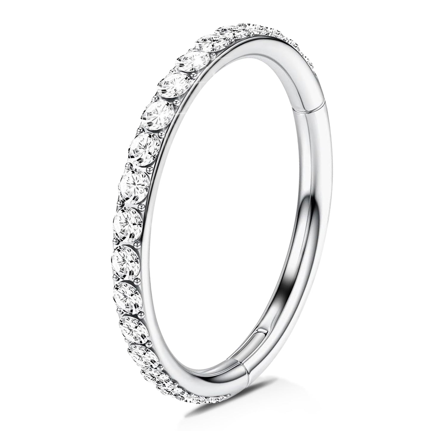 WBRWP 316L Stainless-Steel Hinged Nose-Rings-Hoop : 18G(1.0mm) Womens and Mens Pierecing Ring with Zircon Segment Ring Lip Rings