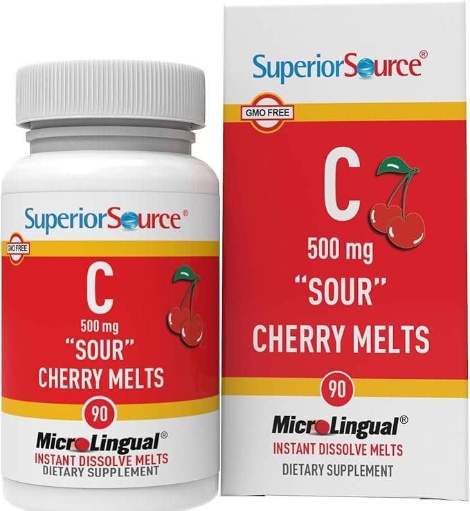 Superior Source Vitamin C 500 mg ?Sour? Cherry Melts - Daily Vitamin Supplement Supports Immune Health - Vitamin C Formula Aids Cell Health - 90 Sublingual Dissolving Tablets