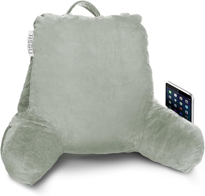 Nestl Reading Pillow Standard Bed Pillow, Back Pillow for Sitting in Bed Shredded Memory Foam Chair Pillow Reading & Bed Rest Pillows Sage Green Back Pillow for Bed, Bed Chair Arm Pillow with Pockets