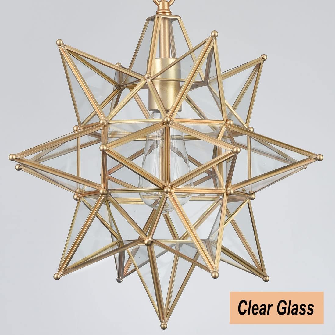 DIRYZON Modern Moravian Star Pendant Light for Kitchen Island Boho Gold Hanging Ceiling Light with Clear Glass Adjustable Chain,16 Inch