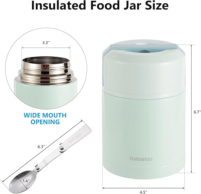 Insulated Thermo Soup Jar for Kids & Adults, 27 oz Stainless Steel Thermal Food Container with Spoon, Triple Layer Insulation (Blue)