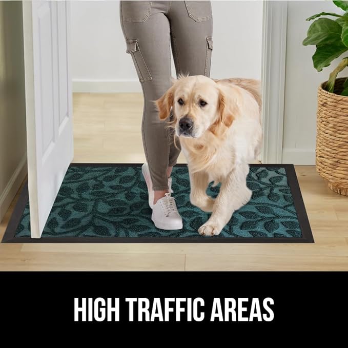GORILLA GRIP 100% Waterproof All-Season WeatherMax Doormat, 23x35, Durable Natural Rubber, Stain and Fade Resistant, Low Profile, Indoor Outdoor Doormats, Easy Clean Patio Entry Mat, Moss Vine Leaves