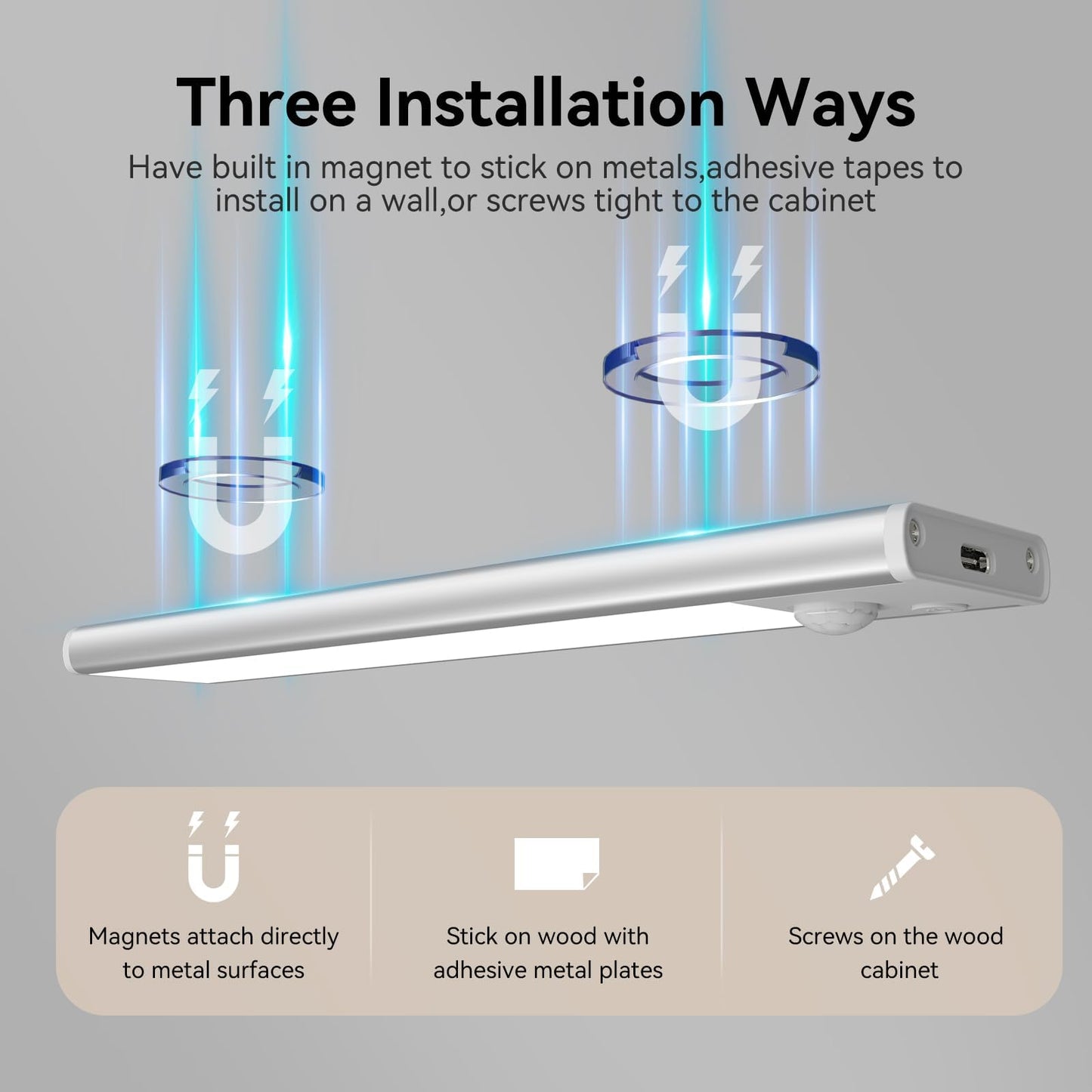 Under Cabinet Lighting  3 Color Magnetic Motion Activated Under Cabinet Lights  Rechargeable Closet Lights 1800Mah Battery Operated  Wireless Dimmable Under Counter Lights For Kitchen Hallway 2 Pack