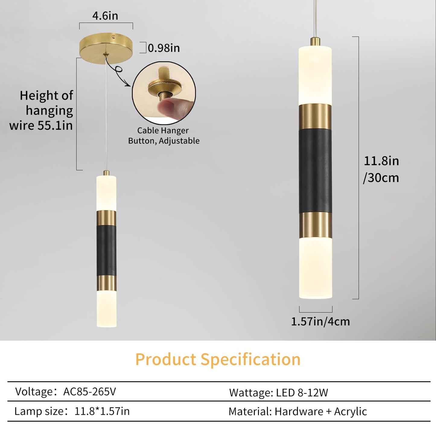 Modern Kitchen Island Pendant Light Fixtures  Black And Gold Led Ceiling Hanging Lights  3 Color 2700K/4500K/6500K  Over Table Mini Linear Acrylic Pendant Lighting For Dining Room  Bedside  Bar