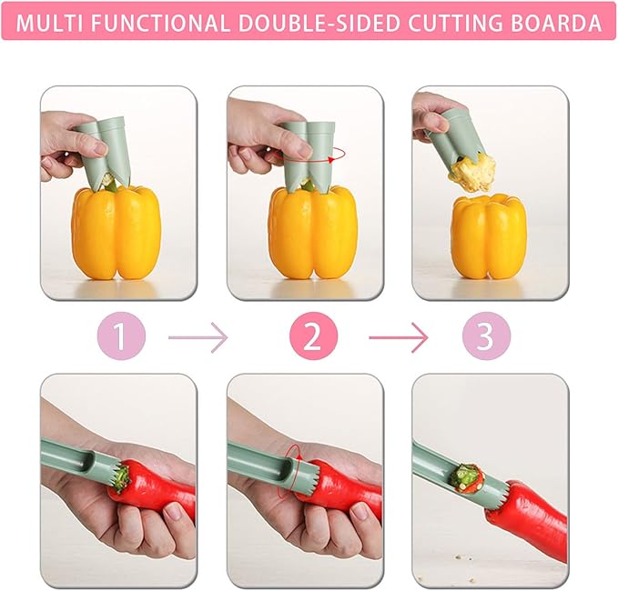 Pepper Corer, 2 in 1 Red Bell Pepper Seed Corer Remover Tool, Fruit & Vegetable Corers Quick Cave Tools for Jalapeno Cutter Deseeder, Red Peach, 2 PCS