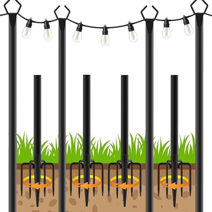 LETIANPAI 4 Pack String Light Poles,10 Ft Metal Poles with Fork for Outdoor String Lights,Outdoor Light Poles with Fork,Po...