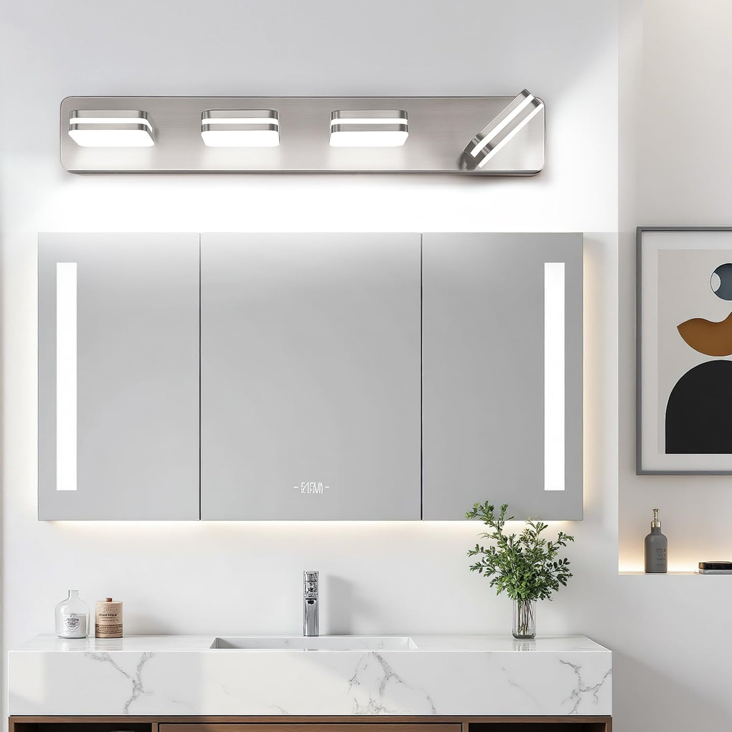 1600Lm Led Modern Bathroom Vanity Light Fixtures  360?Rotate Acrylic Brushed Nickel Vanity Lights For Bathroom  Modern Wall Lighting Fixtures Over Mirror Kitchen Living (Natural White Light 5000K)