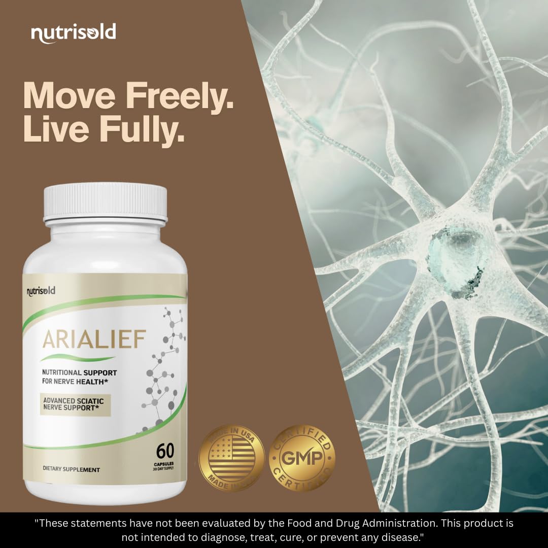 Nutrisold ARIALIEF - Nerve Health Support Supplement, Sciatic Nerve & Neuropathy Relief, Advanced Herbal Formula - 60 Capsules