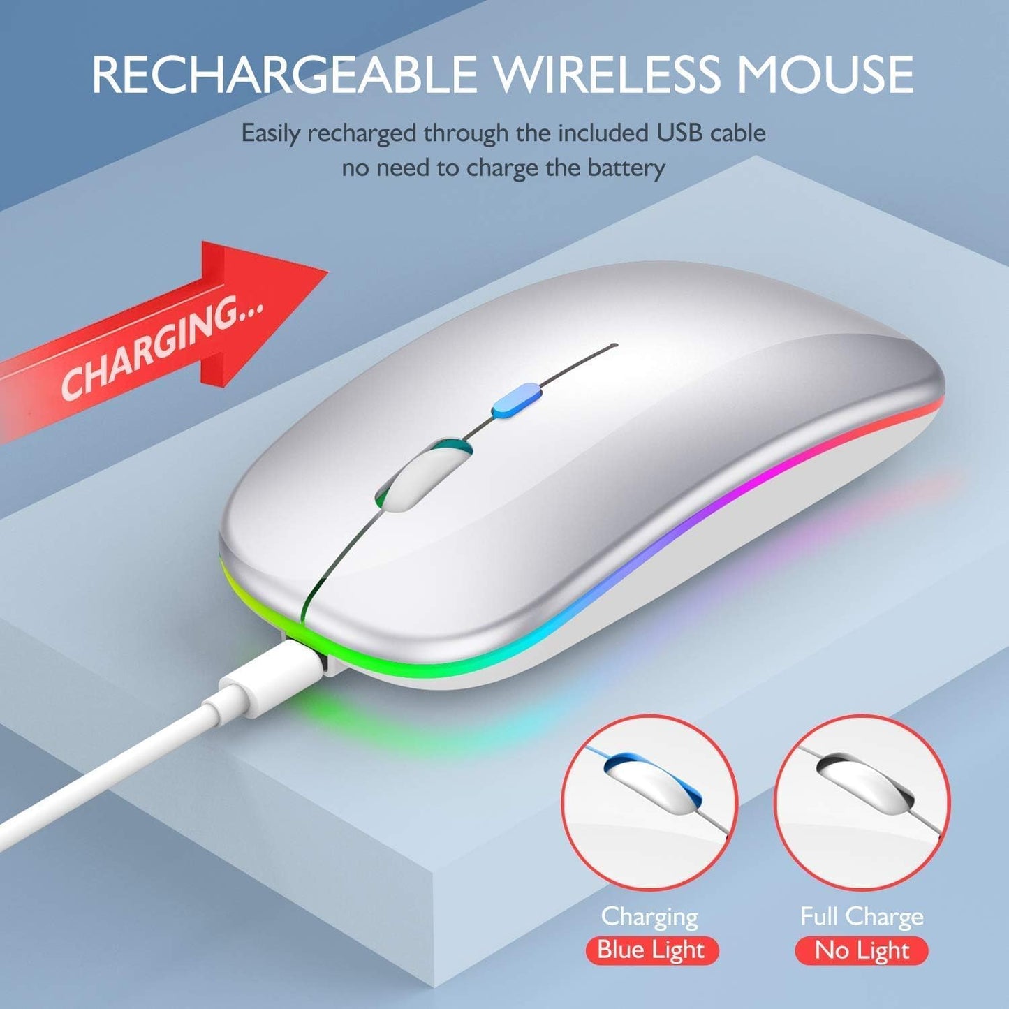 Qullqian Wireless Bluetooth Mouse for MacBook Air/Mac/Pro/Laptop/Computer/PC,Rechargeable Dual Mode Switch Mouse Bluetooth 5.2 & BT3.0 + 2.4GHz USB-A & 2.4GHz USB Type-C (Silver)
