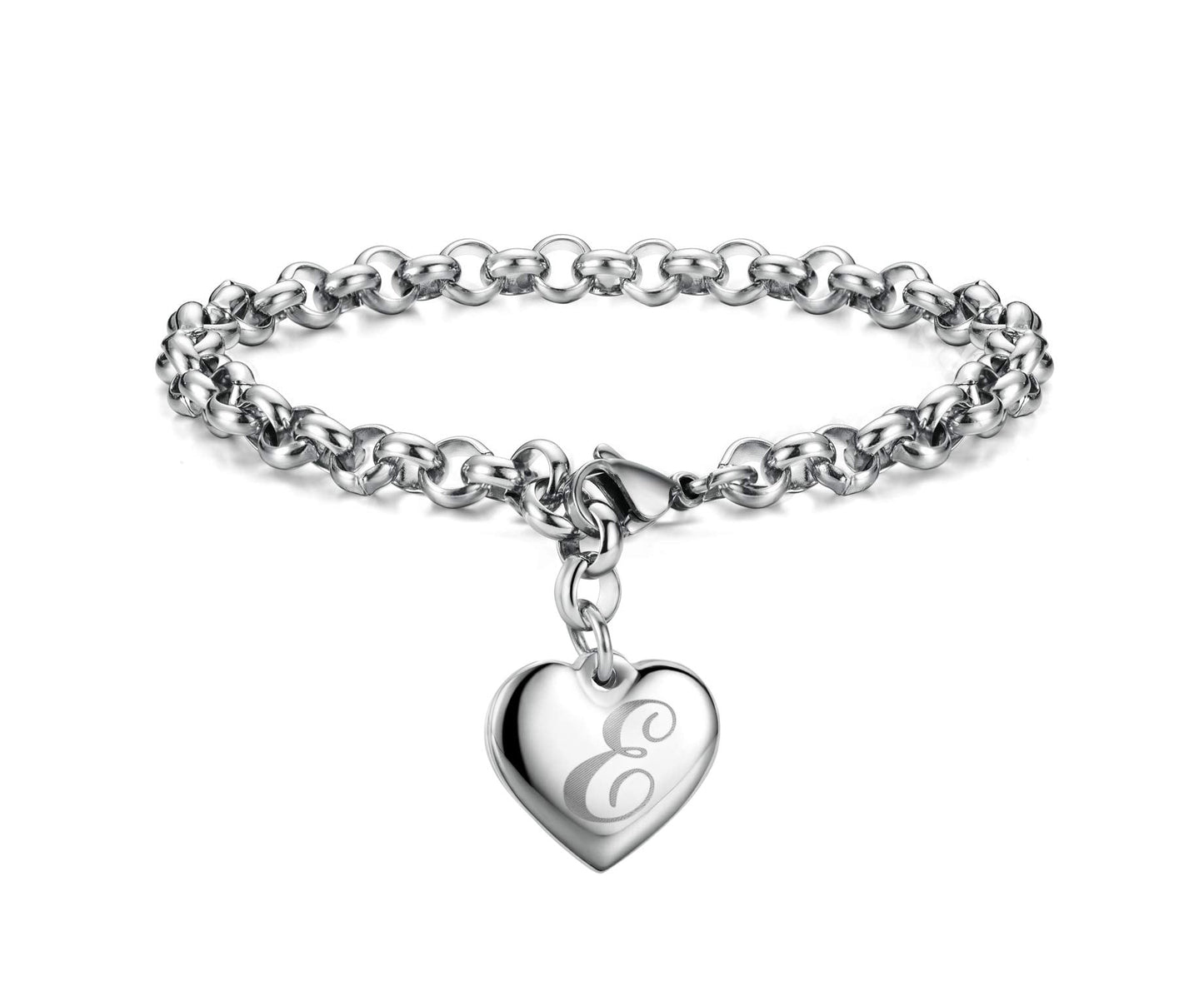 Monily Initial Charm Bracelets for Women Stainless Steel Charm Bracelets for Women Letters E Alphabet Heart Bracelet Jewelry Gif