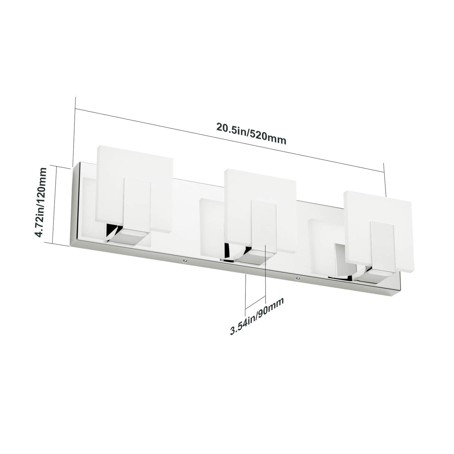 Aipsun 3-Light Dimmable Led Vanity Light, Frosted White Acrylic & Chrome, Model Ca-1105-3T-D, 6000K For Bathroom Over Mirror