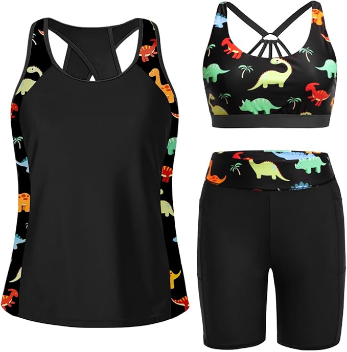 Tempt Me Women 3 Piece Tankini Swimsuits - Athletic Bathing Suits Swim Tank Top with Boy Shorts and Bra Modest Swimwear 2026
