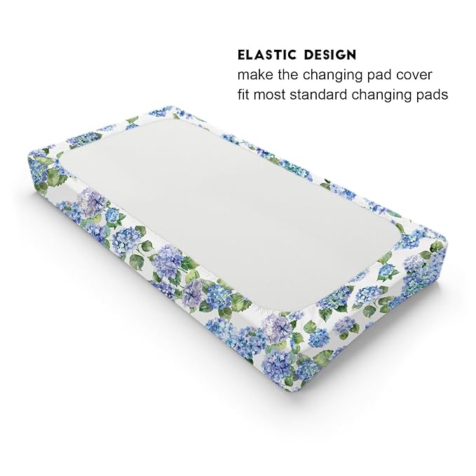 Blue Hydrangea Floral Changing Pad Covers Watercolor Flowers Painting Baby Changing Table Sheets for Boys Girls Wild Floral Soft Breathable Stretchy Fitted Diaper Change Table Pad Mats 32''x16''
