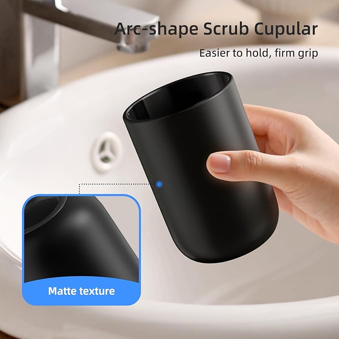 MOPMS Toothbrush Cup 13oz 380ml, Unbreakable Reusable Bathroom Tumbler 1Pc, Non-Slip Plastic Bathroom Cup Toothbrush Holders for Bathroom, Black