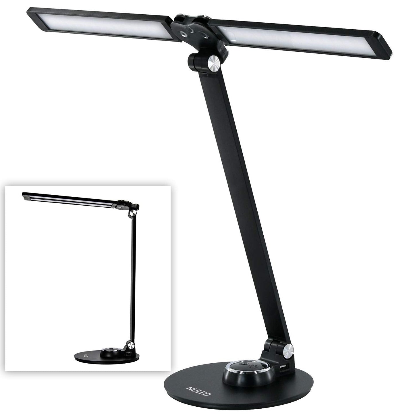 NUNET LED Desk Lamp, Rotatable Piano Lamp, 3 Lighting Modes, Brightness Adjustable, USB Charging, Black, Model NULED-MSL2black