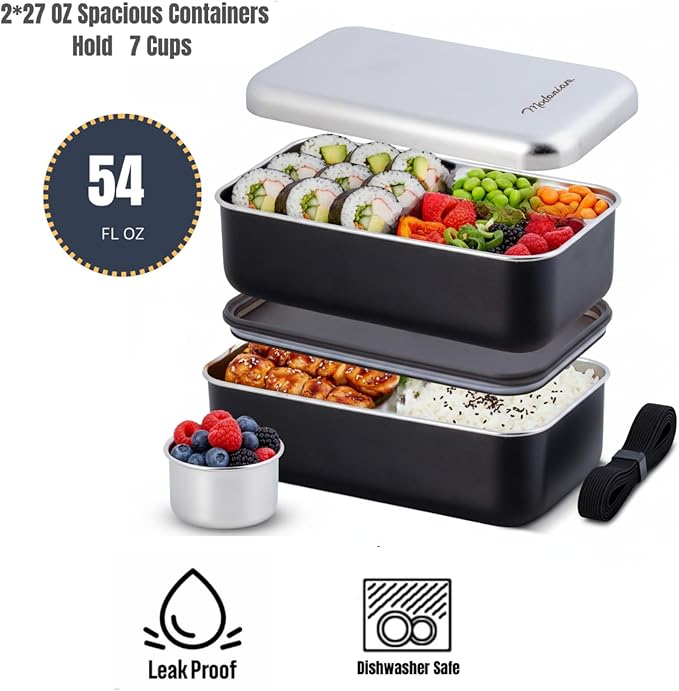 LEAK Proof Stackable Stainless Steel Bento Box Adult |Stainless Steel Lunch Box for adults| Metal Bento box|Japanese Lunch Container |large with compartment| Korean bentobox| Non toxic|Microwave safe