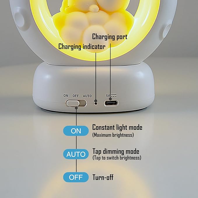 Moon and Bunny Rechargeable Night Light, Safe PVC and ABS Material, 3 Brightness Levels, Tap Control, Warm Light, Toddler Sleeping Lamp, Bedroom Night Lamp, Gift for Baby and Kid (Moon and Bunny)