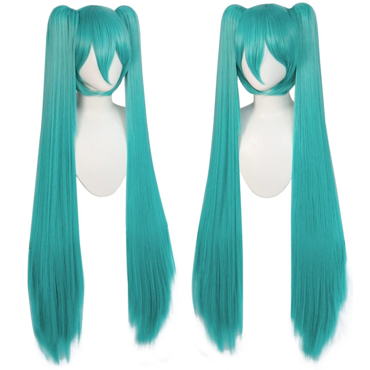 JoneTing 120CM/47inches Green Wigs?+Hair Cap? Long Greenish Wig with 2 Ponytails for Women Long Straight Green Wigs with Bangs f