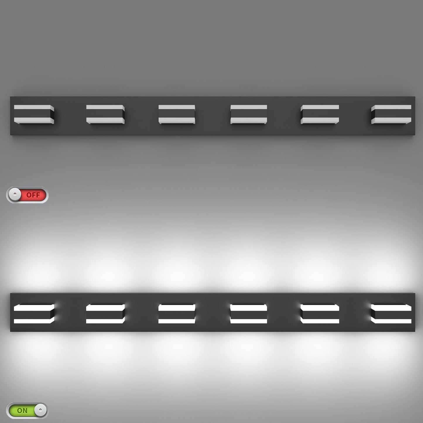 Solfart 5-Light Adjustable Vanity Light, 45.3 Matt Black Led Bar, 5 Color Temperatures, Model S8568-6T-6000K-5Cct