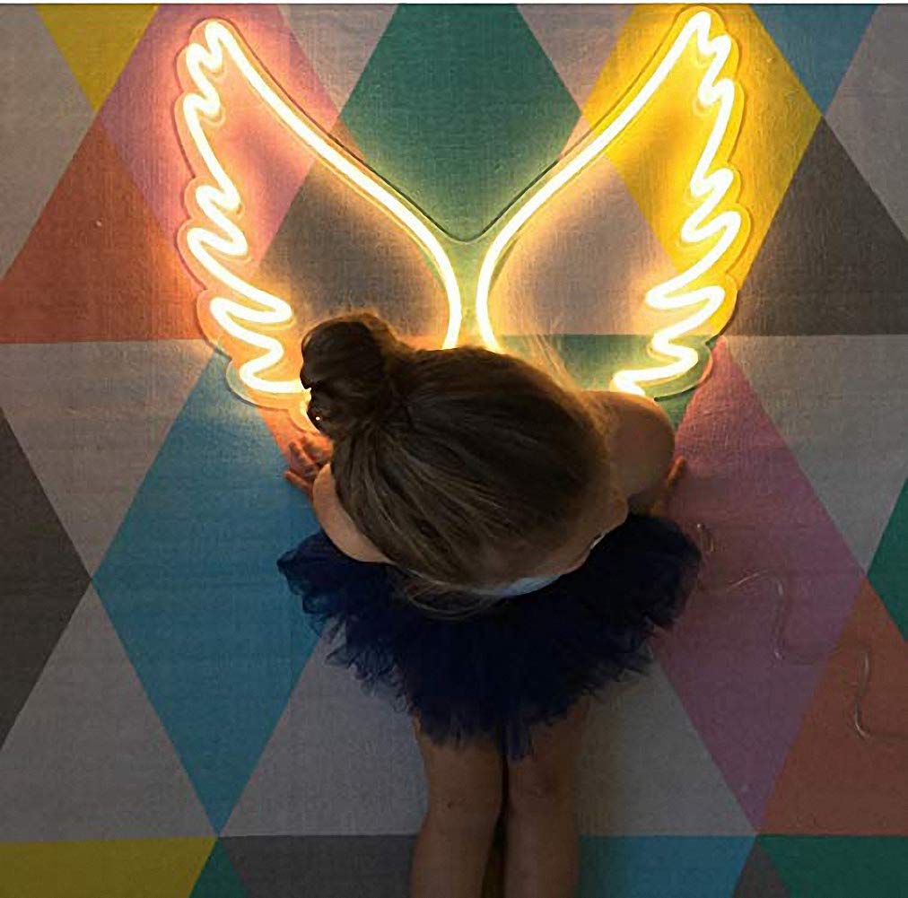 Ulalaza Neon Light Sign LED Decorative Marquee Sign 13inx17in White TT10233/Angel Wing